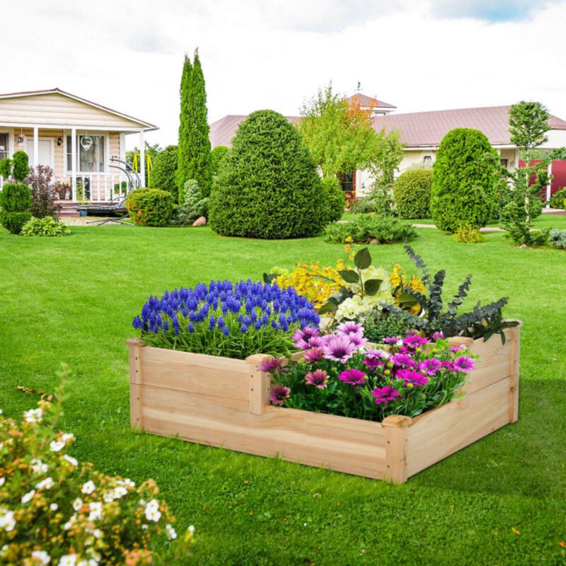 Hivvago 3-Tier Wooden Raised Garden Bed with Open-Ended Base