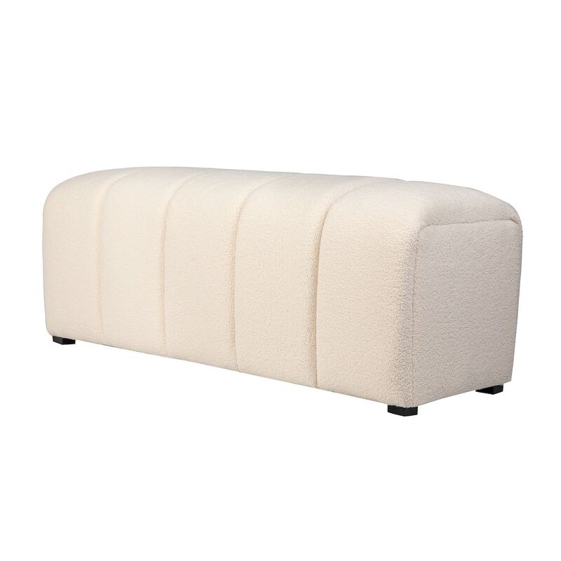 Jofran Tess Contemporary Modern Ivory Boucle Upholstered Plush Bench
