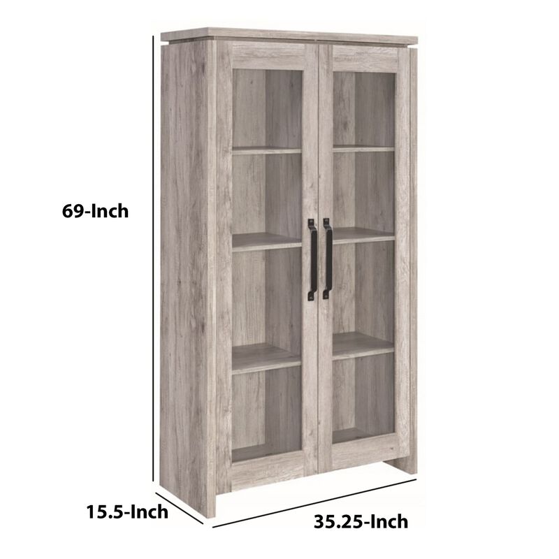 Spacious Wooden Curio Cabinet With Two Glass Doors,  Gray-Benzara