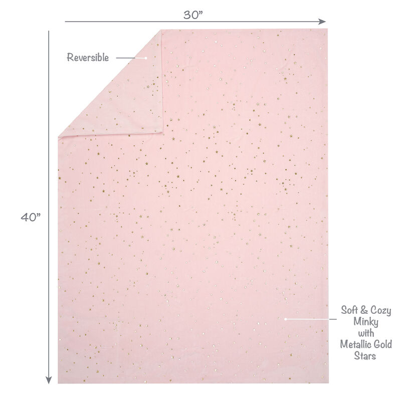 Lambs & Ivy Ballerina Baby Pink with Gold Stars 2-Sided Soft Baby Blanket