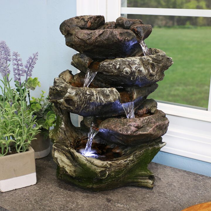 Sunnydaze Rock Falls 5-Step Indoor Water Fountain with LED Lights - 14 in