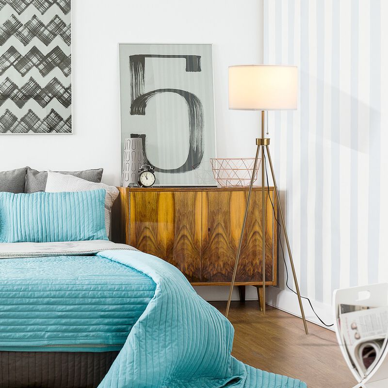 Gold Tripod Elegance: 59.75" Floor Lamp with Fabric Shade