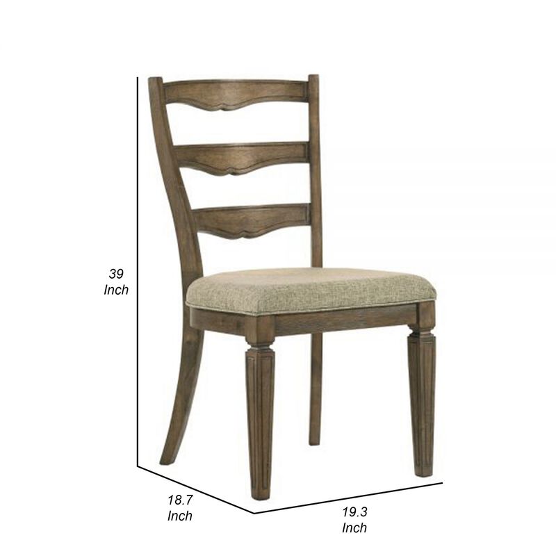Stacy 19 Inch Dining Chair, Set of 2, Fabric Upholstery, Weathered Oak - Benzara