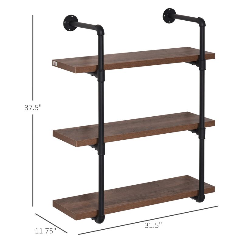Rustic Wall Storage: 3-Tier Industrial Pipe Style Shelf Bookcase