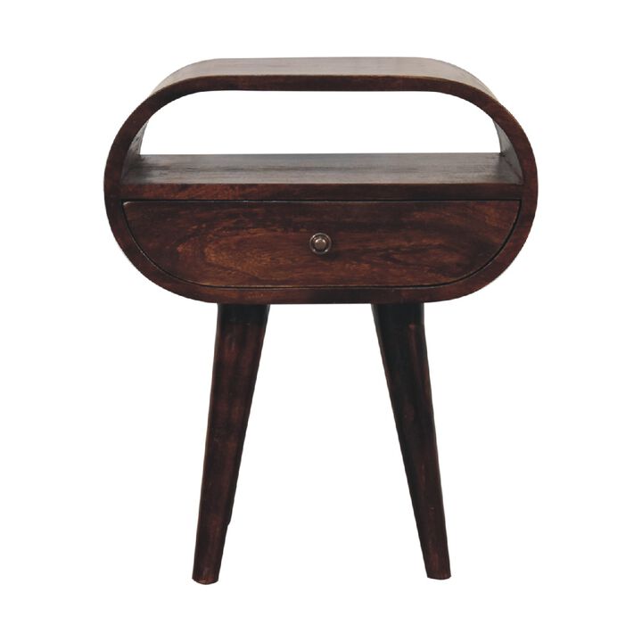 Light Walnut Circular Solid Wood 1 Drawer  Open Slot NightStand
