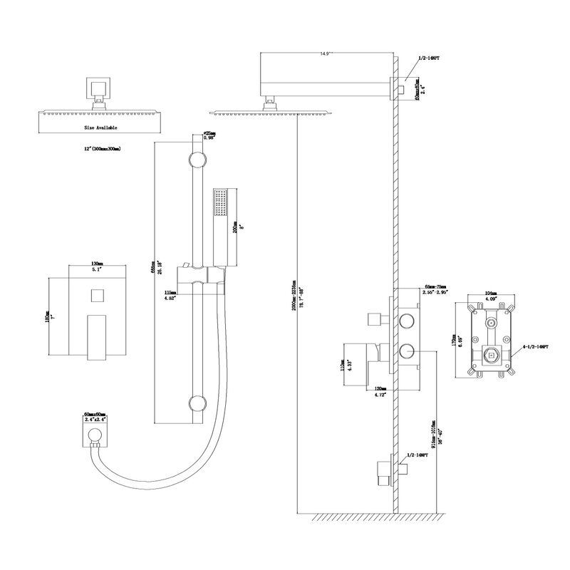 Brushed Nickel Rain Shower System with Adjustable Slide Bar