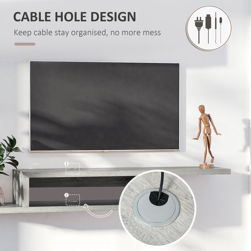 Grey Living Room Storage: Wall-Mounted Floating Media Console