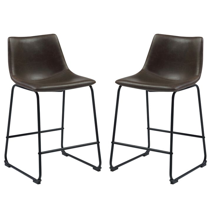 Transitional Contoured Counter Height Stool, Dark Brown, Set of 2-Benzara