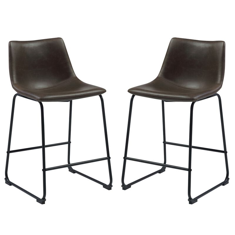 Transitional Contoured Counter Height Stool, Dark Brown, Set of 2-Benzara
