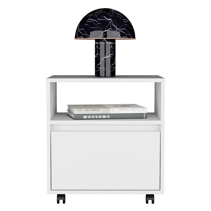 DEPOT E-SHOP Wasilla Nightstand with Open Shelf, 1 Drawer and Casters