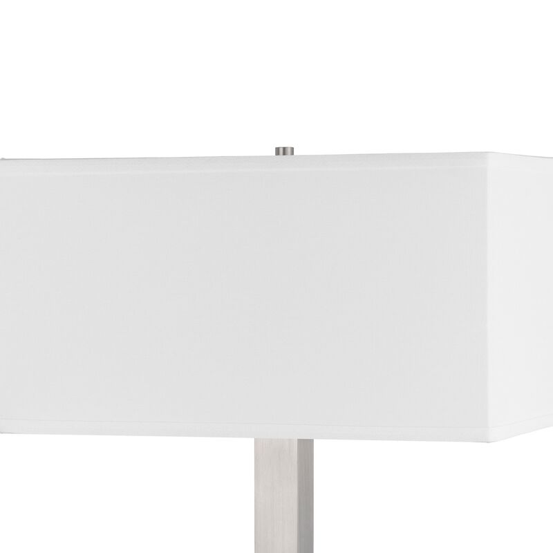Colm Table Lamp, 2 Ports and 2 Power Outlets, Brushed Steel 21 Inch - Benzara
