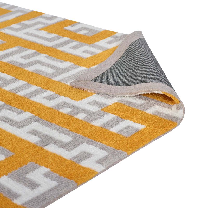 Nahia Geometric Maze 8x10 Area Rug - Ivory, Light Gray and Banana Yellow