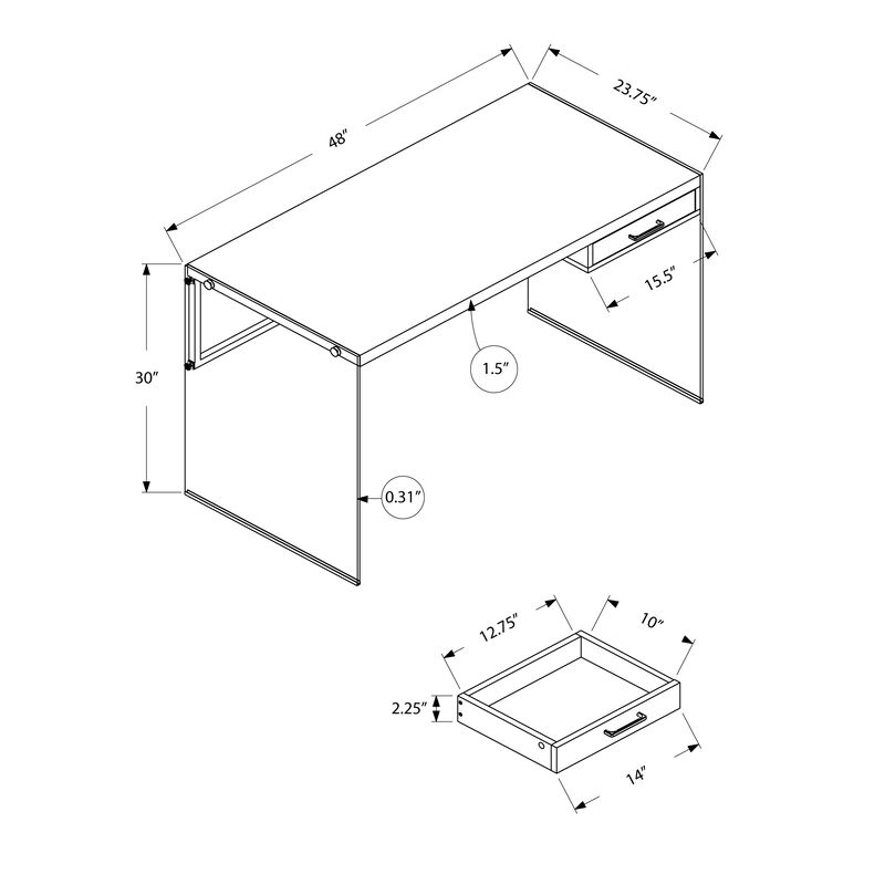 Monarch Specialties I 7209 Computer Desk, Home Office, Laptop, Storage Drawers, 48"L, Work, Tempered Glass, Laminate, Glossy White, Clear, Contemporary, Modern