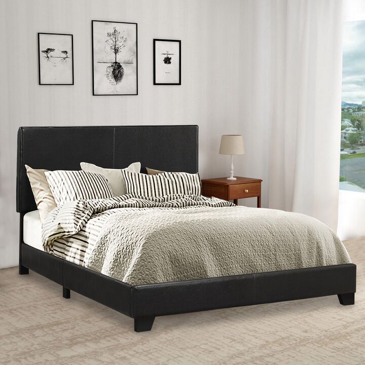 Leather Upholstered Queen Size Headboard, Black-Benzara