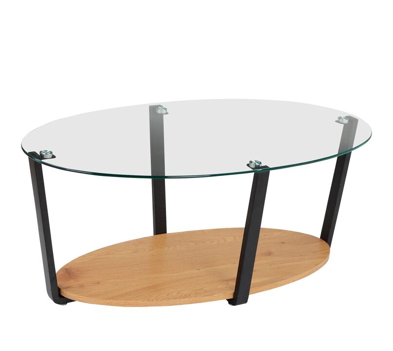 Nessa Oval Coffee Table with Glass Top, Oak/Glass