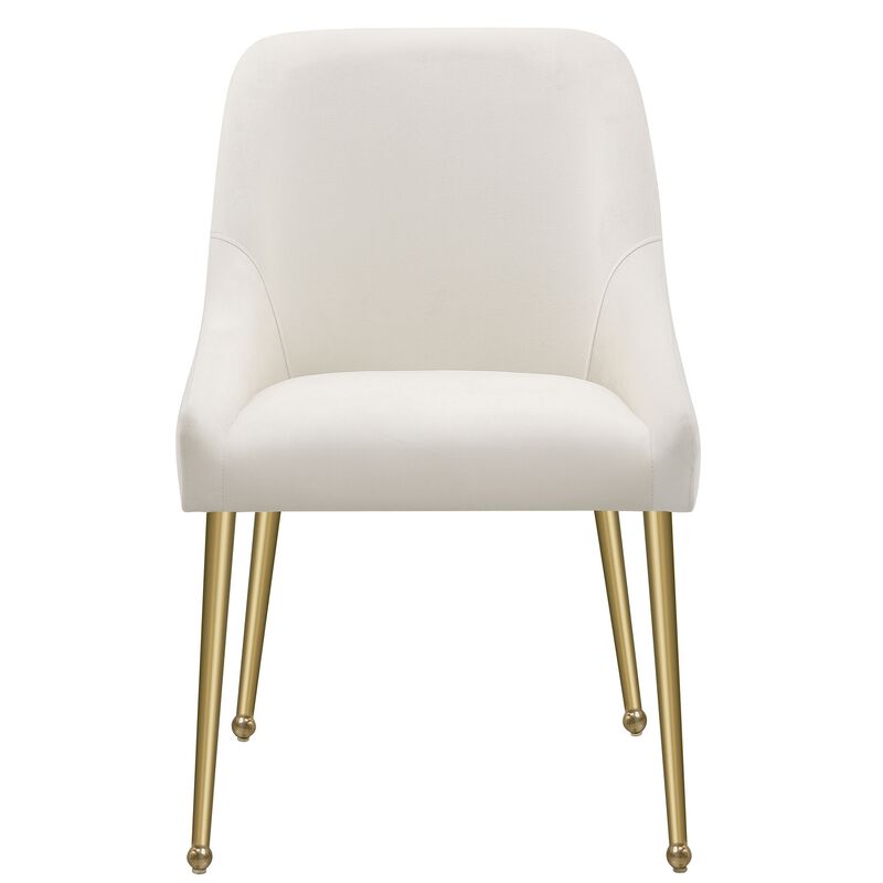 Maya Dining Side Chair Set of 2, Ivory Velvet, Brass Plated Metal Legs - Benzara