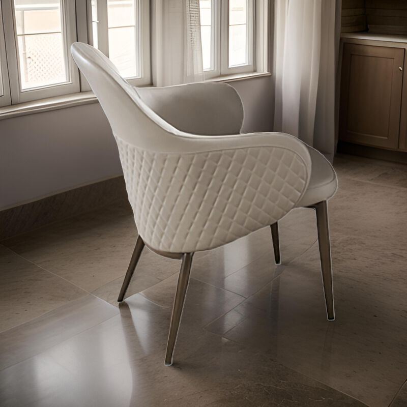 Liy 26 Inch Dining Chair Set of 2, Curved Padded, Tufted Beige Faux Leather - Benzara