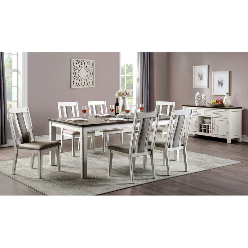 Weathered White Side Chairs Set, Fabric Upholstered