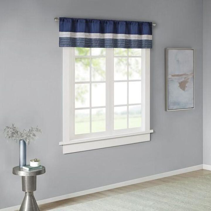 Belen Kox Navy Pintuck Striped Window Valance, Belen Kox
