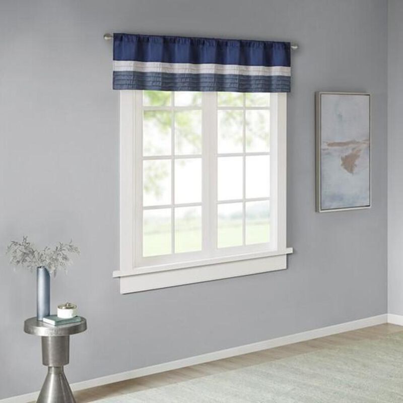 Belen Kox Navy Pintuck Striped Window Valance, Belen Kox