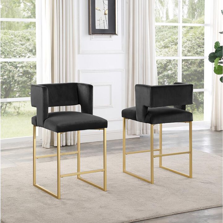 Lynx Velvet Bar Stools in Gold (Set of 2)