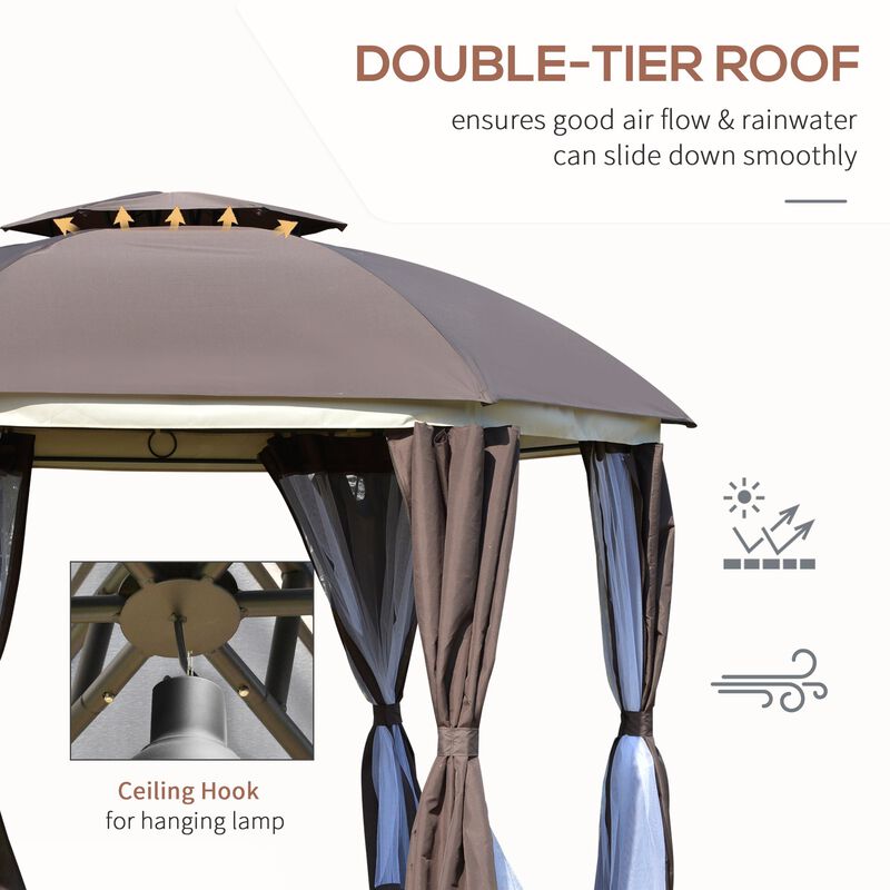 Brown Outdoor Pavilion: 12x12 Steel Gazebo with Double Roof