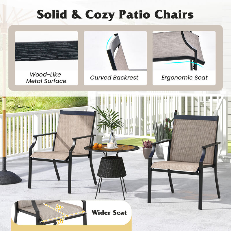 2 Piece Patio Dining Chairs Large Outdoor Chairs with Breathable Seat and Metal Frame
