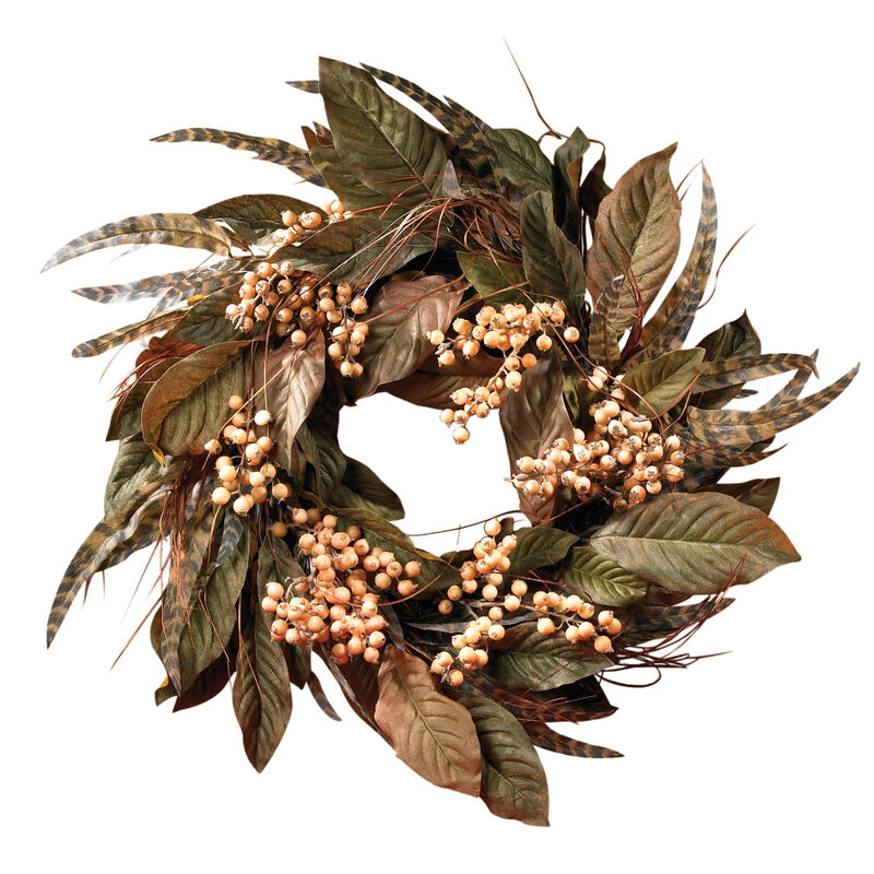 Hivvago 24" Feather and Berry Wreath