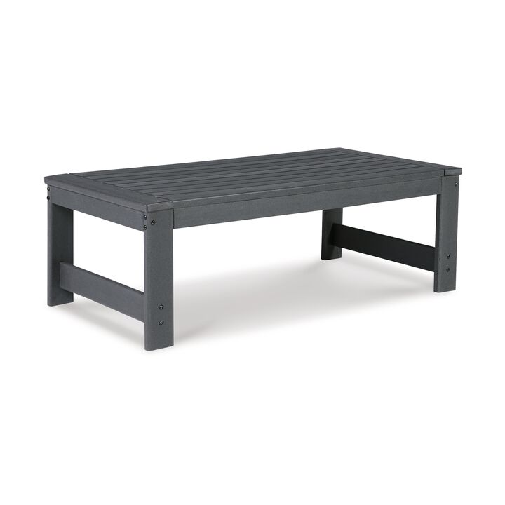 Wigo 48 Inch Outdoor Coffee Table, Slatted Top, Modern Style, Charcoal Gray - Benzara