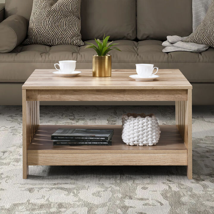31.5 in. Farmhouse Square Coffee Table with Open Storage for Living Room