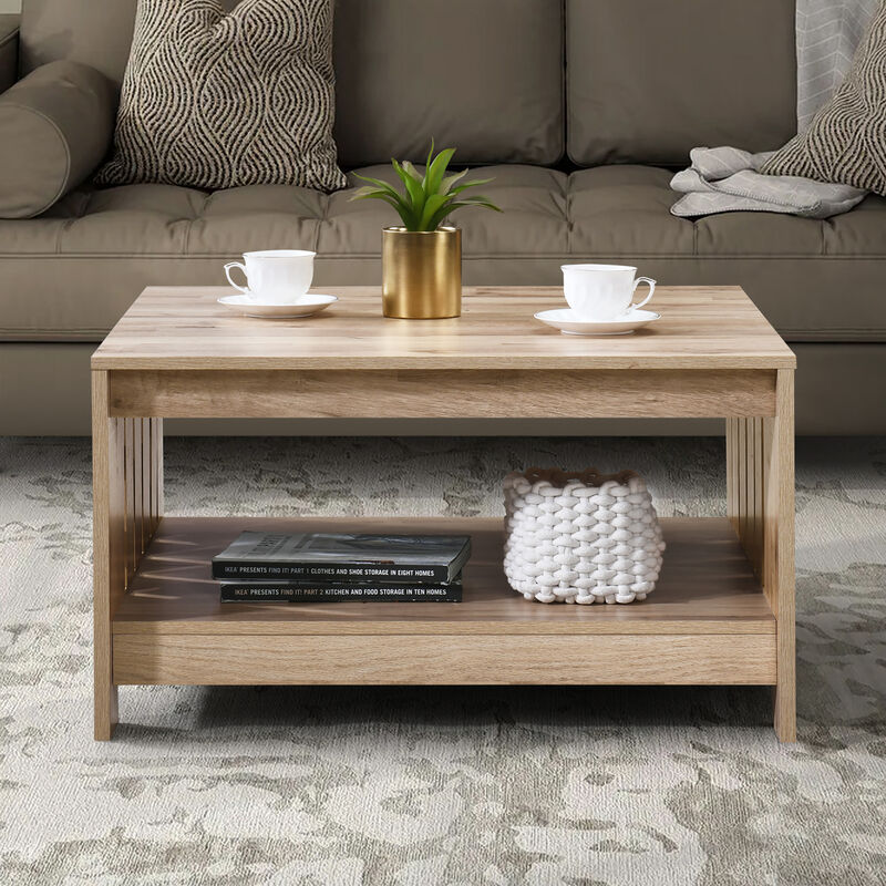 31.5 in. Farmhouse Square Coffee Table with Open Storage for Living Room