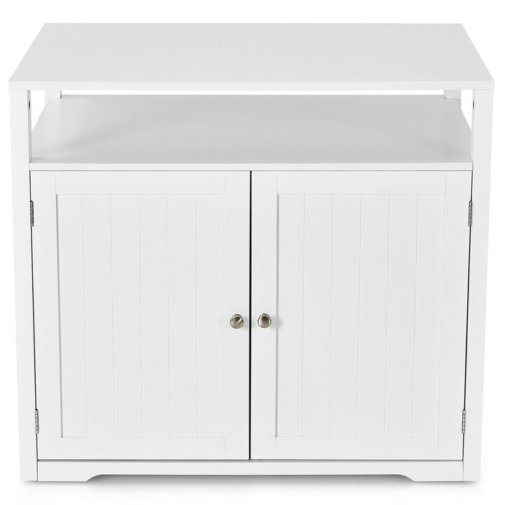 Wooden Cat Litter Box Enclosure Hidden Cat Washroom with Storage Layer-White
