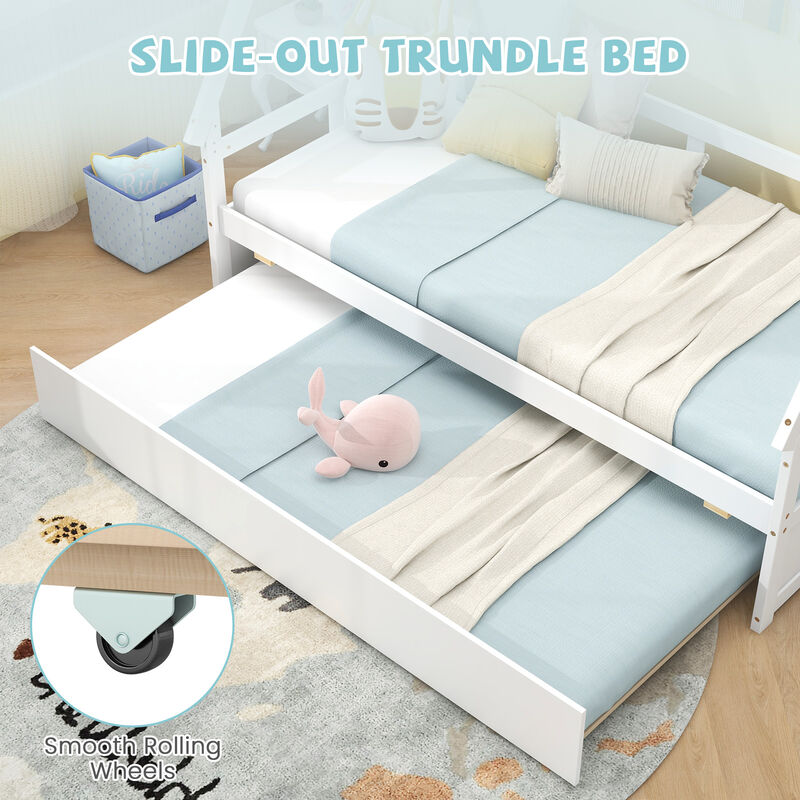 House Bed with Trundle and Safety Guardrail