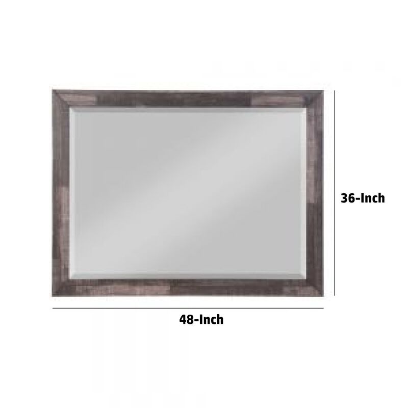 48 Inch Wood Mirror, Landscape, Beveled, Rustic Brown - Benzara
