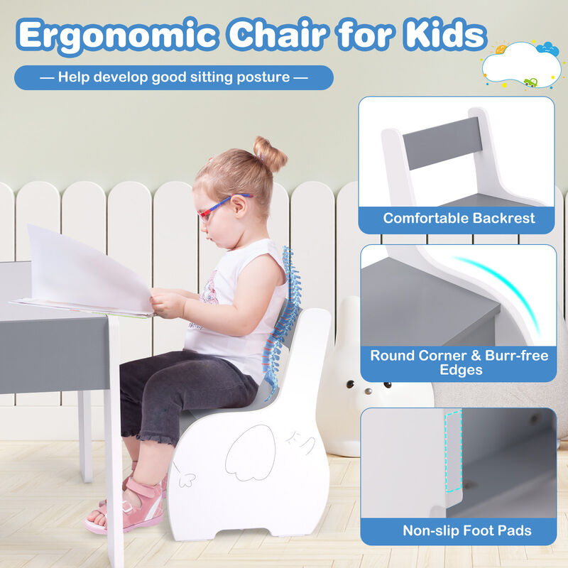 4-in-1 Wooden Activity Kids Table and Chairs with Storage and Detachable Blackboard