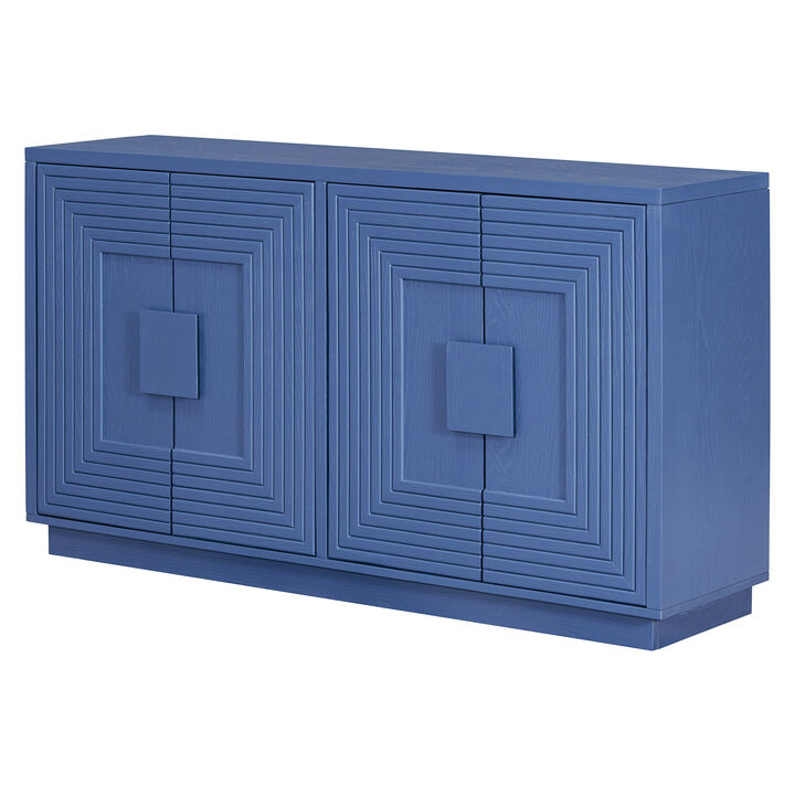 Clihome Buffet Cabinet with Storage, 4-Door Vintage Fluted Sideboard Cabinet with Adjustable Shelves for Dining Room, Kitchen, and Living Room (Navy Blue)