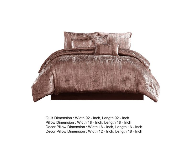 7 Piece Queen Comforter Set with Shimmering Appeal, Pink - Benzara