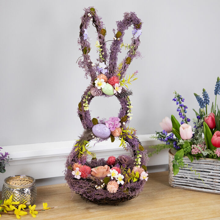 Floral Grapevine Bunny Shaped Easter Basket Decoration - 21"