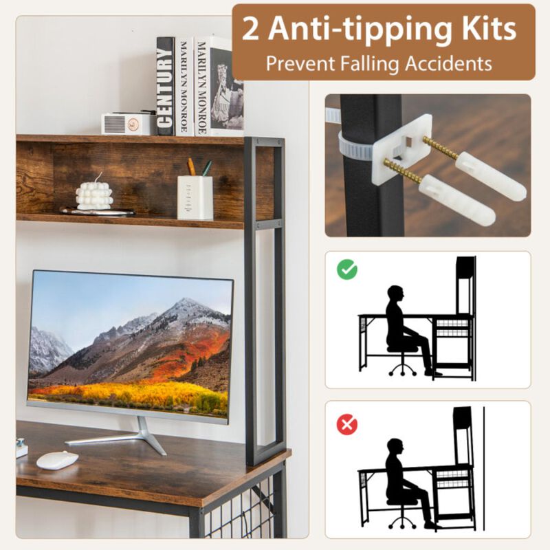 Hivvago L-shaped Desk with Power Outlet Hutch