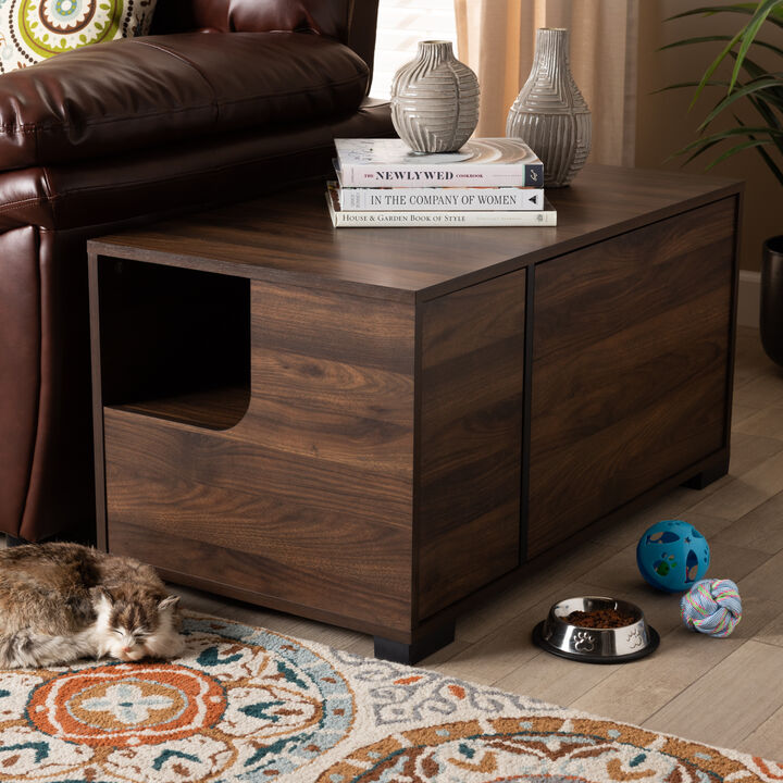 Baxton Studio Connor Modern Walnut Brown Finished 2 Door Cat Litter Box Cover House
