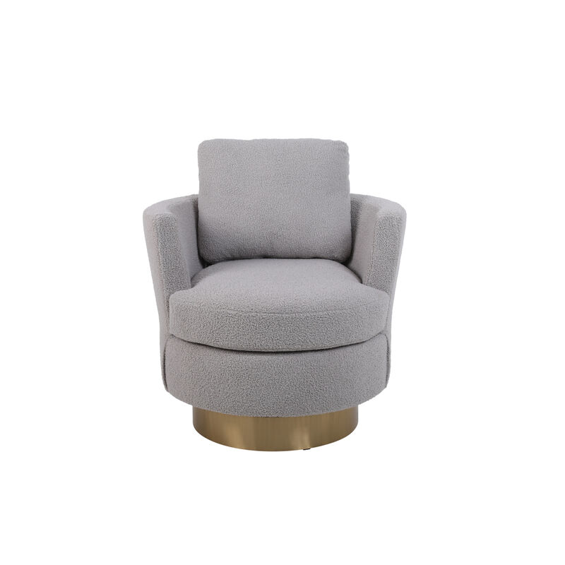Grey Swivel Barrel Chair with Gold Base
