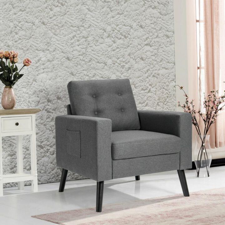 Hivvago Mid-Century Upholstered Armchair Club Chair with Rubber Wood Legs