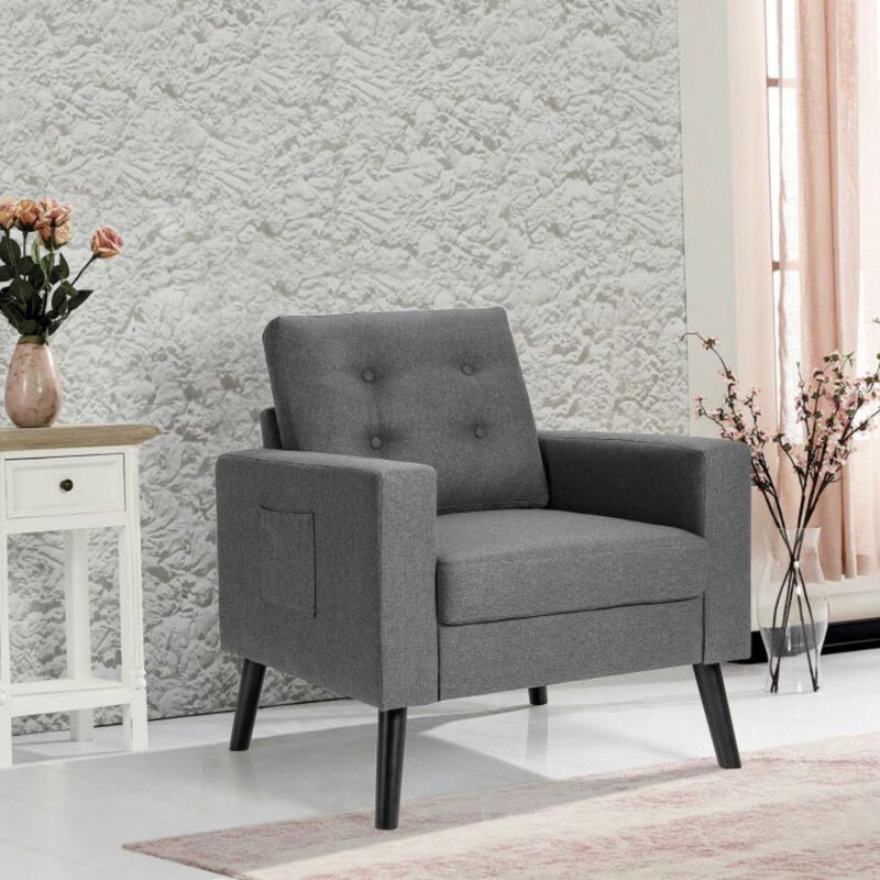 Hivvago Mid-Century Upholstered Armchair Club Chair with Rubber Wood Legs