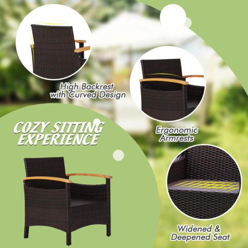 Hivvago 3 Pieces Patio Rattan Furniture Set with Removable Cushions