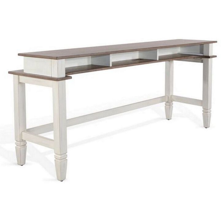Dean Console Table, USB and Cubbies, 76 Inch Rectangular Brown, White - Benzara