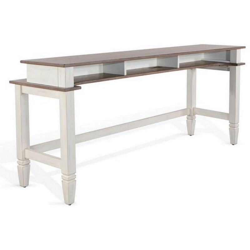 Dean Console Table, USB and Cubbies, 76 Inch Rectangular Brown, White - Benzara