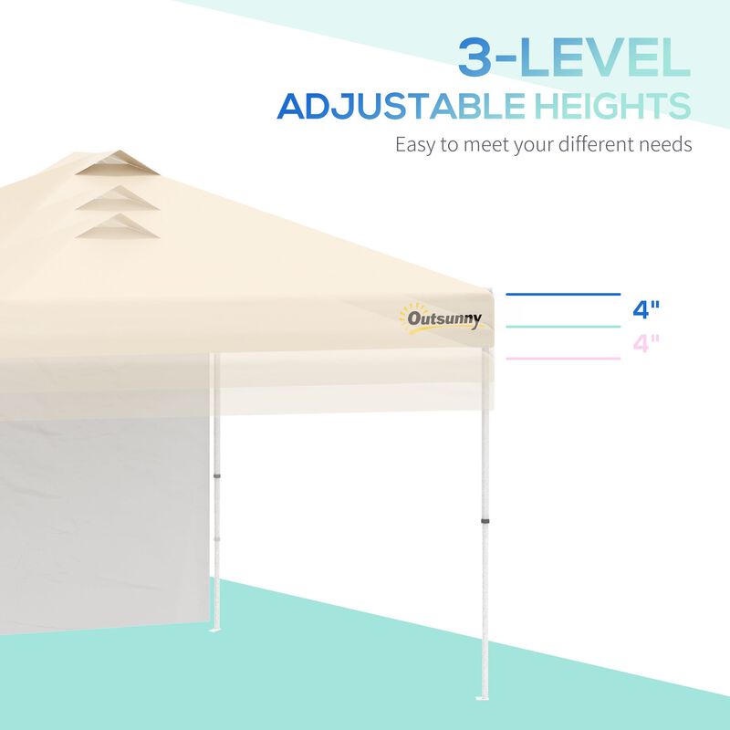 Beige Pop-Up Shelter: 10' Party Tent with Sidewall & Wheels