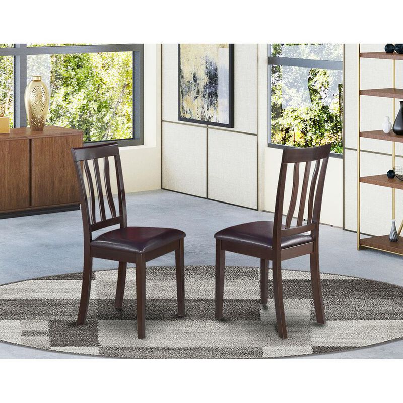 East West Furniture Antique  Dining  Chair  Faux  Leather  Seat  with  Cappuccino  Finish,  Set  of  2