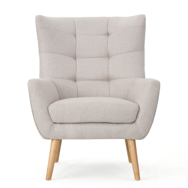 Ranie Accent Club Chair, Rubberwood Legs Wheat Button Tufted Polyester - Benzara