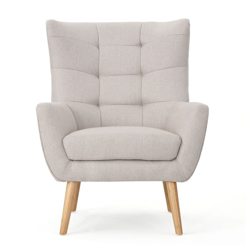 Ranie Accent Club Chair, Rubberwood Legs Wheat Button Tufted Polyester - Benzara
